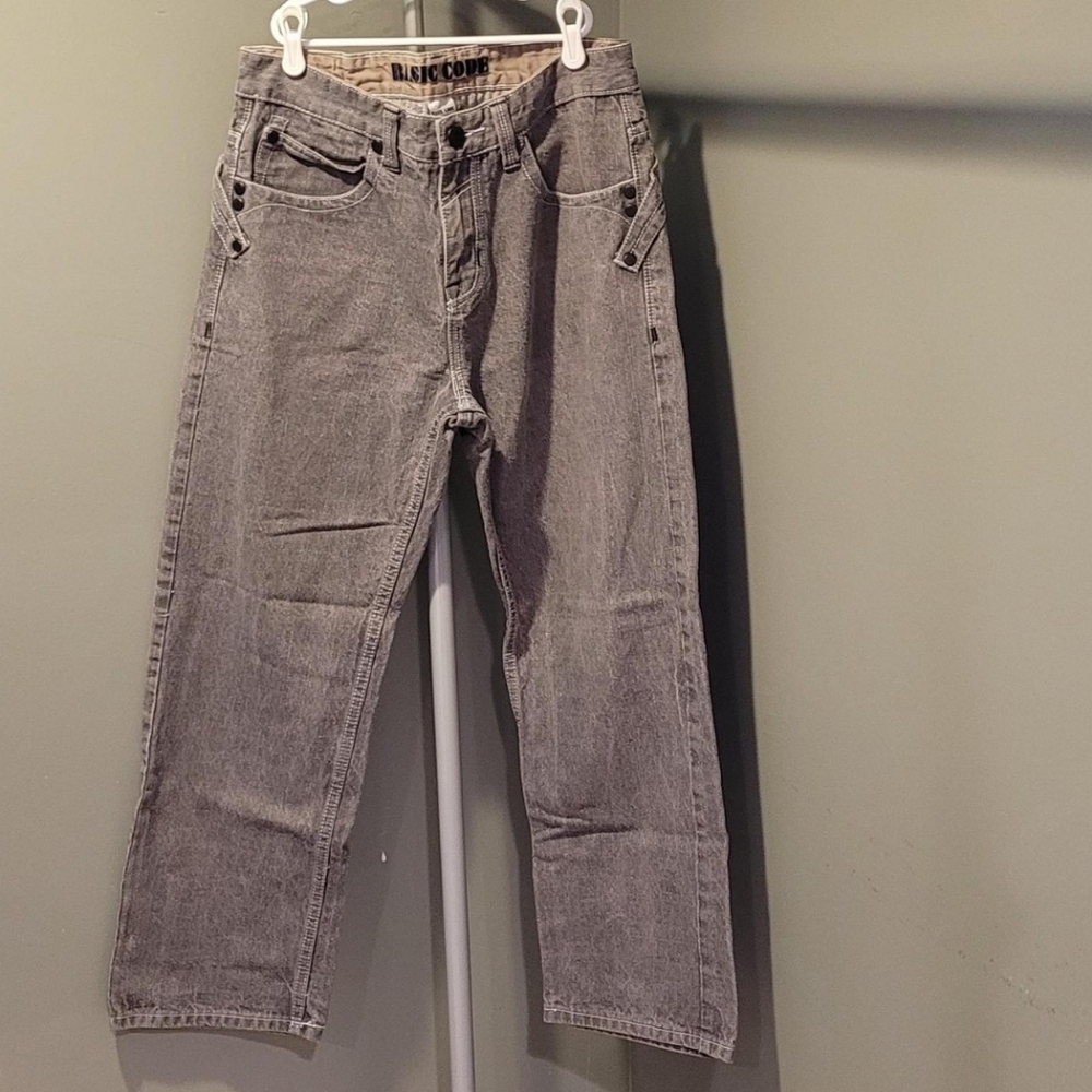 Basic Code Men's Straight Leg Jeans Y2K Relaxed Fit Denim,‎ Size 34x30, Gray